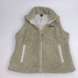 Patagonia Sherpa Zip Up Vest Size Large Beige Tan Pockets Lined Collar pockets